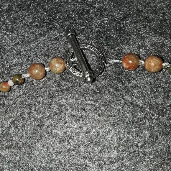 Unakite with peach seed beads, New 20" long,toggle - Picture 5 of 8